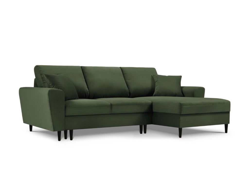 Cosmopolitan Design - Divano convertibile angolare destro con box "Kyoto" 4 posti in velluto a coste verde bottiglia 