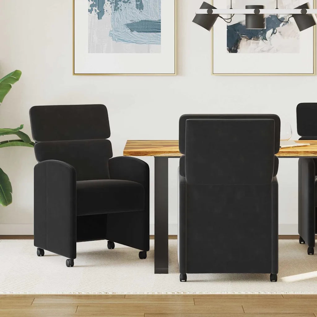 Sedie da Pranzo con Ruote 2 pcs Nero 58 x 65 x 98 cm Velluto 42017880
