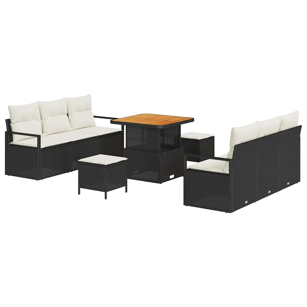 Set Divano da Giardino con cuscino 9 pcs Nero polyrattan 3362475