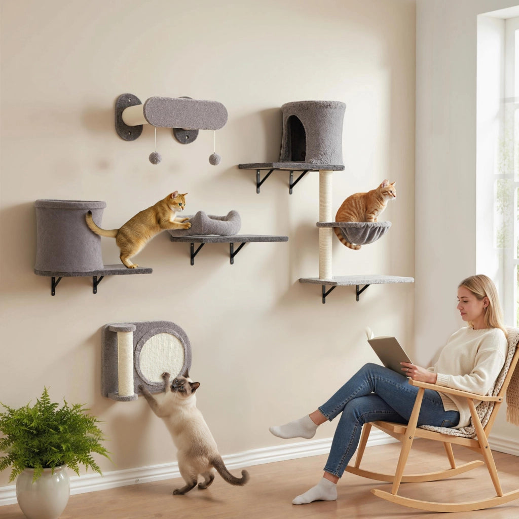 Scaffale per gatti ¨C Minimal ¨C grigio 5 pezzi con nicchie e piattaforme