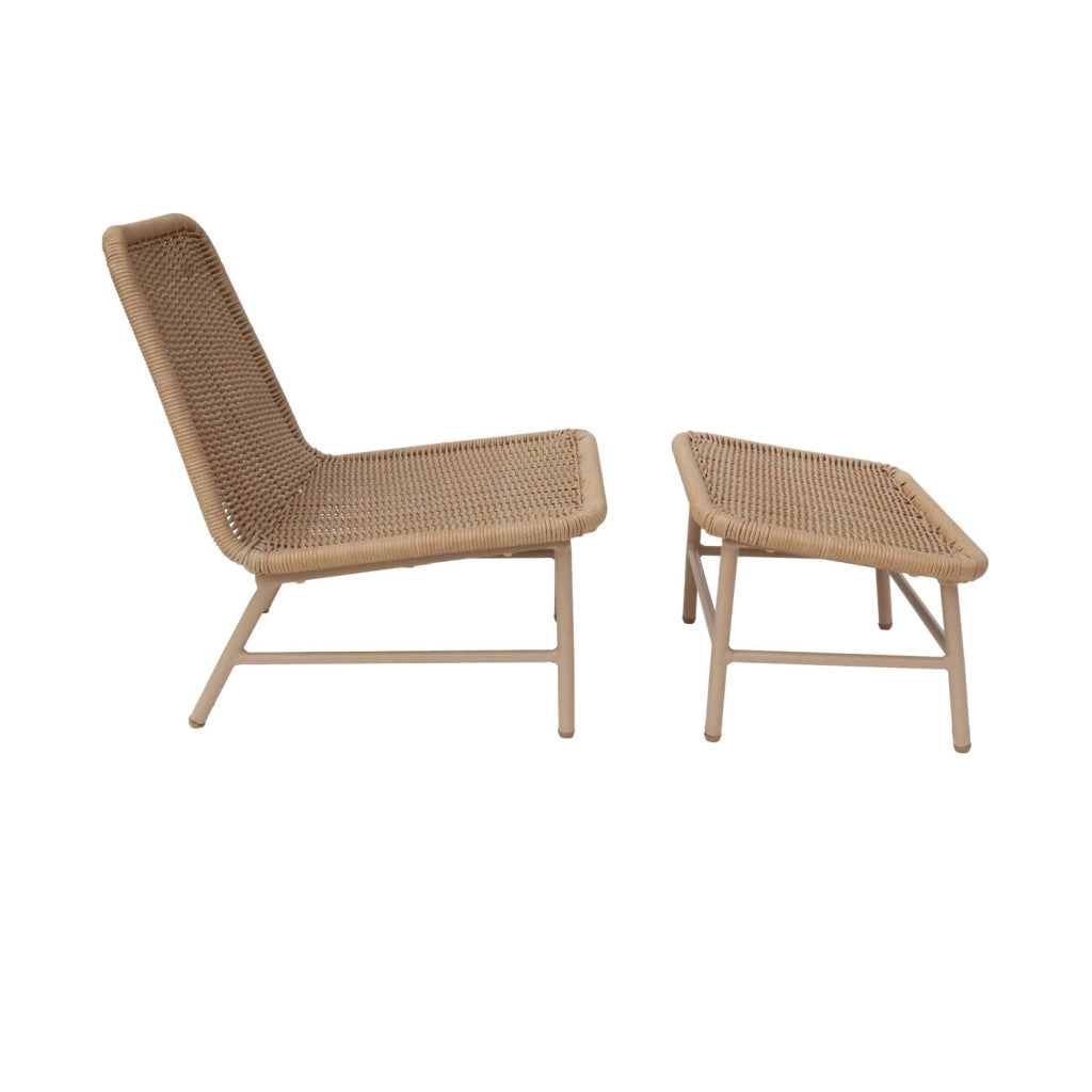 Lettino prendisole e poggiapiedi in alluminio e corda, beige