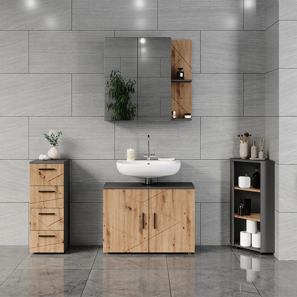 Vicco Mobiletto midi Antracite/Artisan 30 x 81 cm con 4 cassetti