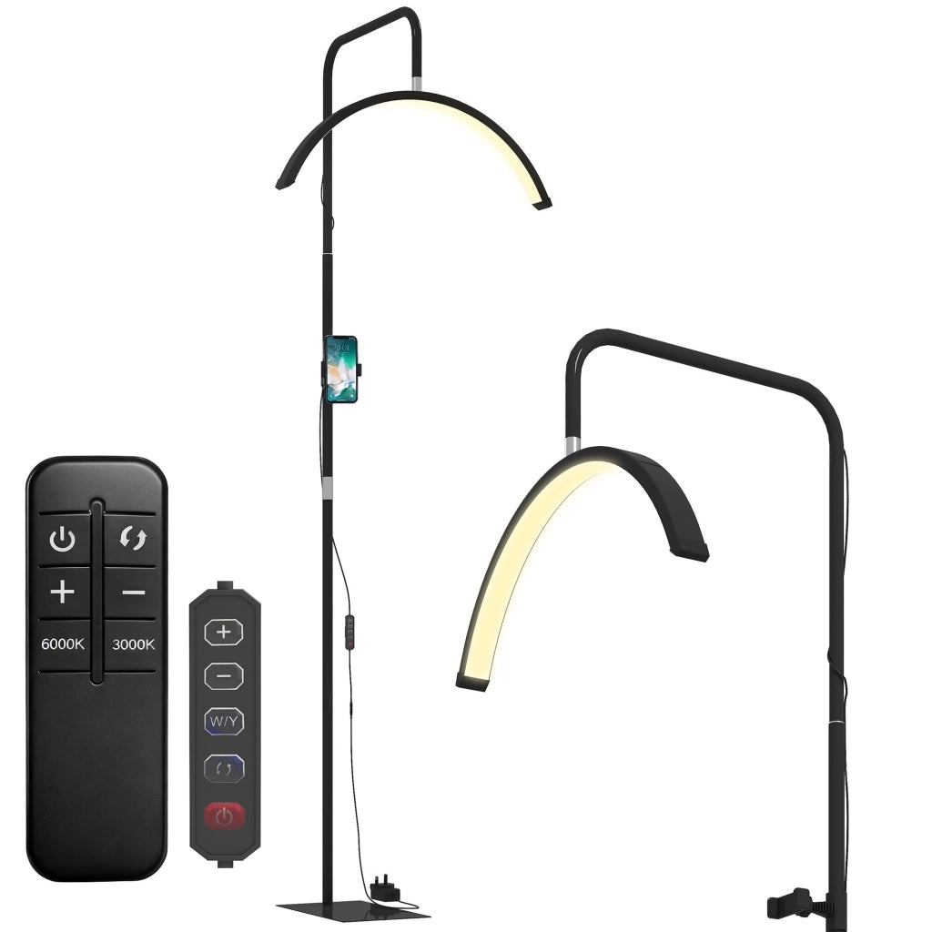 Lampada da Terra con Testa Girevole 350¡ã e Supporto Smartphone ¨C Xylo ¨C 7 Temperature di Colore