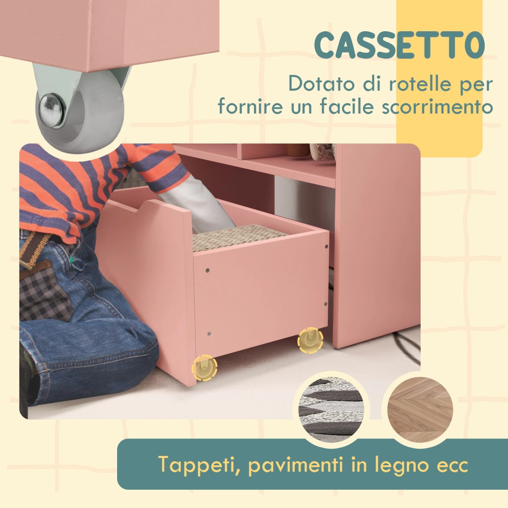 Libreria Bambini con Ripiani e Cassetto ¨C Minimal ¨C Rosa 60x30x90