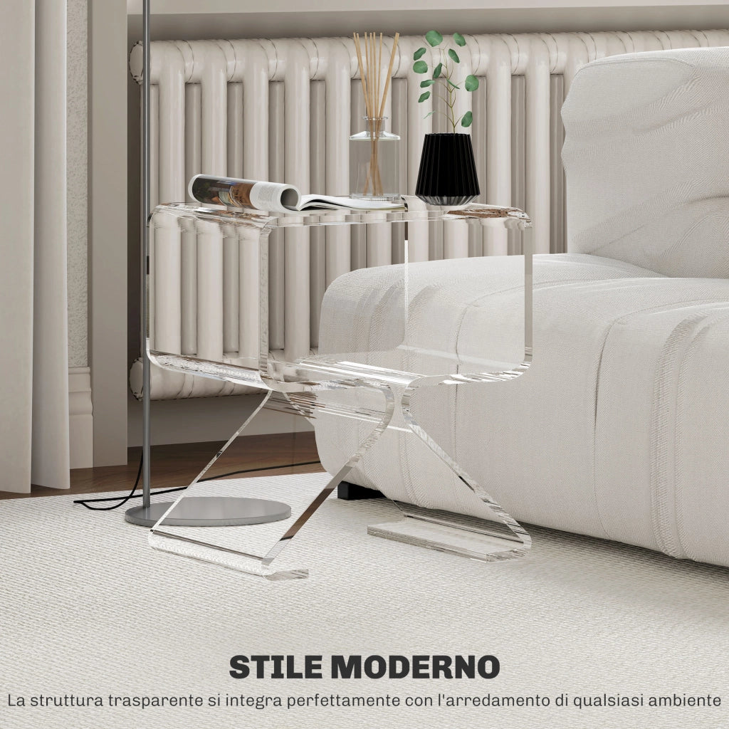 Tavolino da caff¨¨ a 2 livelli geometrico ¨C zephmum ¨C 40x30x45 cm, acrilico, gambe triangolari, trasparente