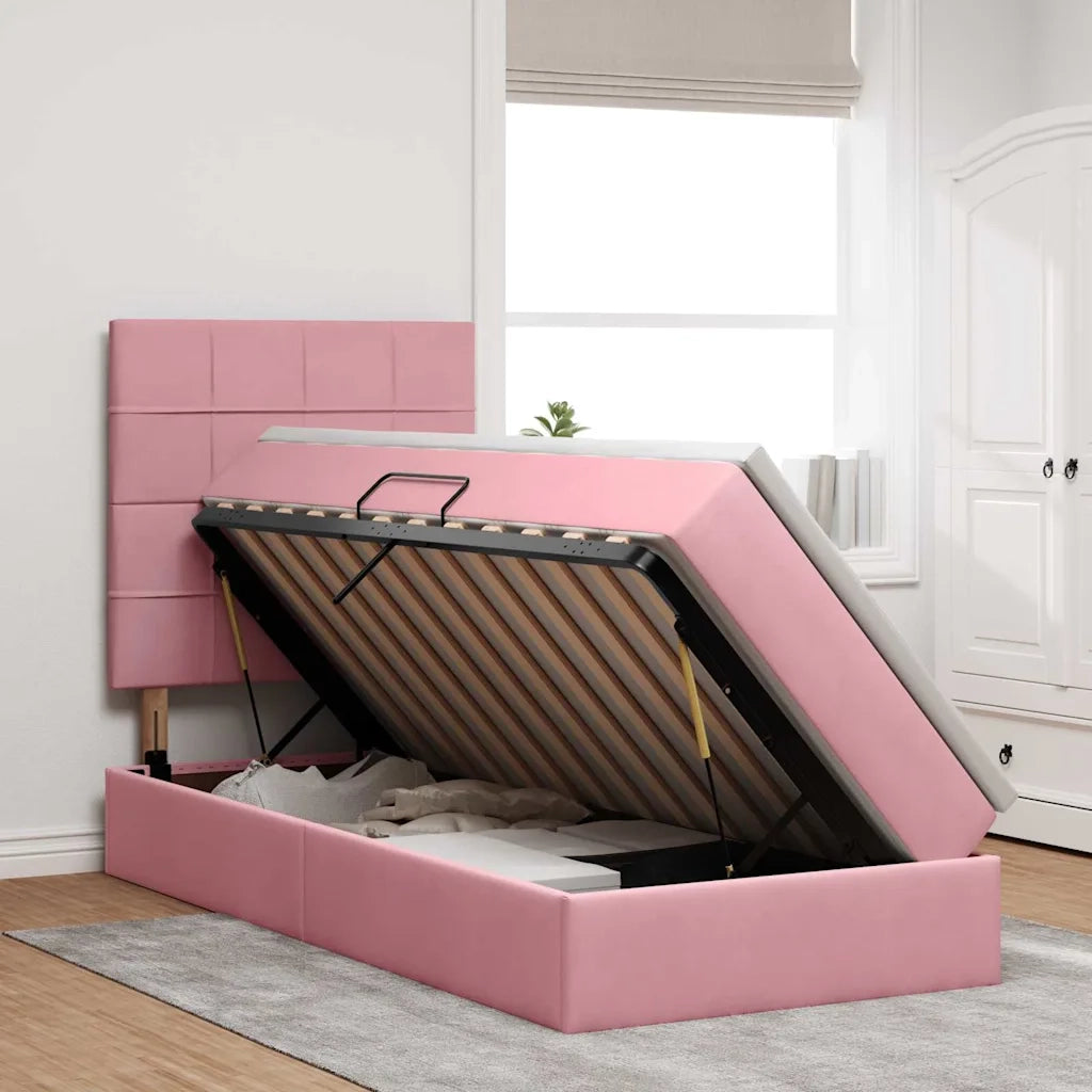 Letto con contenitore e LED con led Rosa 90 x 190 cm Velluto