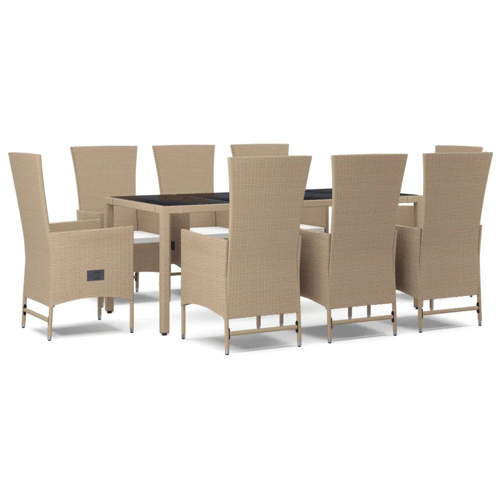 Set da Pranzo da Giardino 9 pz con Cuscini Beige in Polyrattan 3157571