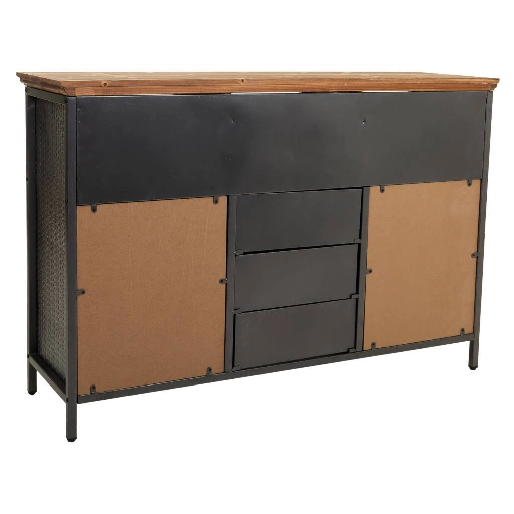 Credenza in metallo nero e legno 121,5x36x82,5h