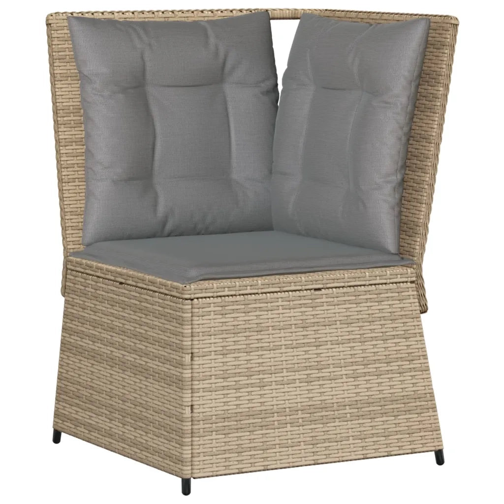 Divano Angolare da Giardino con Cuscini Beige in Polyrattan 368985