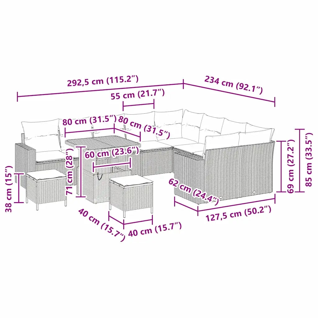 Set Divano da Giardino 12 pcs Nero polyrattan 3361650