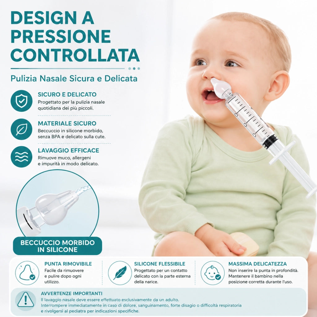 2 Siringhe Lavaggi Nasali Bambini 10 ml con Punta Silicone 8650929