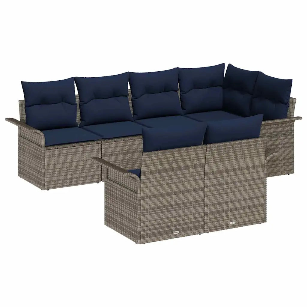 Set Divano da Giardino con cuscino 7 pcs Grigio Poly Rattan 3354074