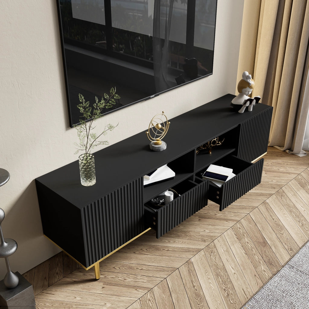 Cassettiera per TV nera in truciolare lunga 165 cm