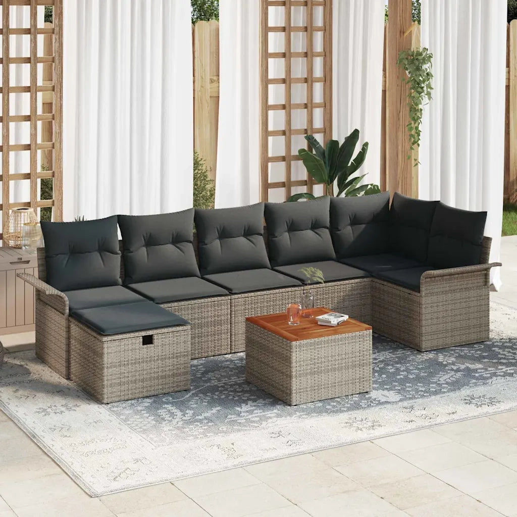 Set Divano da Giardino con cuscino 8 pcs Grigio Poly Rattan 3360793