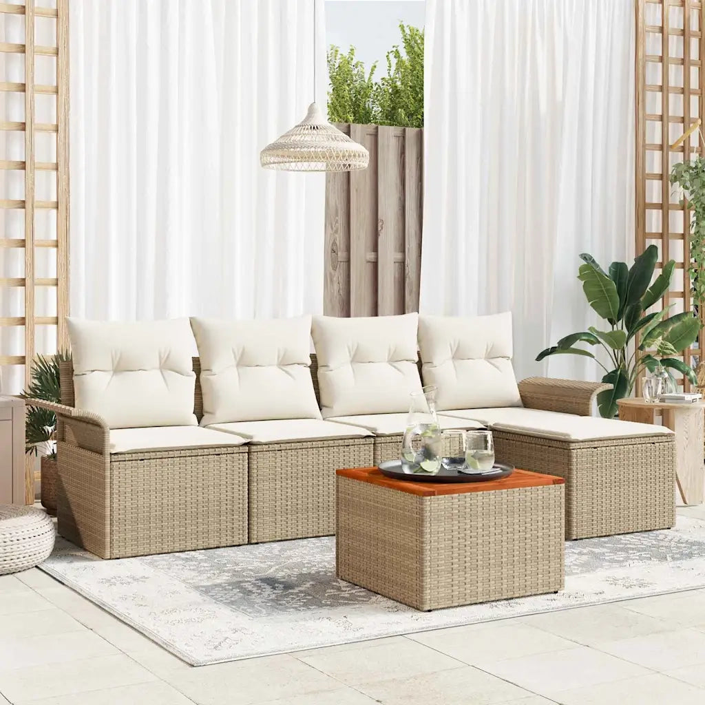 Set Divano da Giardino 6 pcs Beige e Crema polyrattan 3355985