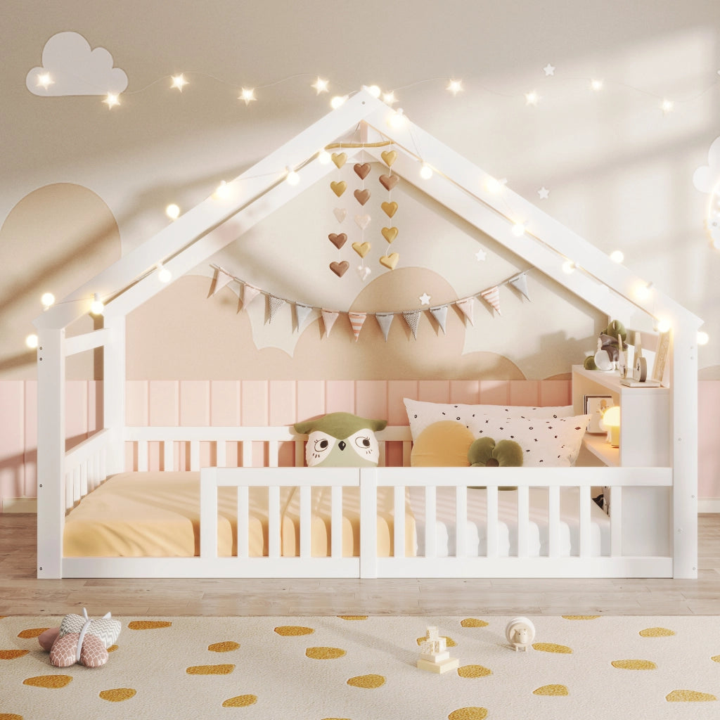 LETTO per bambini a casetta con sponde 90x190 cm in legno bianco