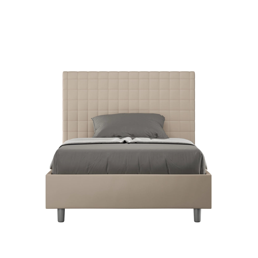 BS COM Letto una piazza e mezza contenitore imbottito 120x190 similpelle tortora