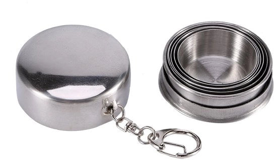 Bicchiere Ripiegabile Acciaio Inossidabile - Tazza da Campeggio Riciclabile - Bicchiere Portatile per Viaggi - Bicchiere Telescopico - Supporto per Chiave - Progetto di Risparmio di Spazio - Tazza da Viaggio