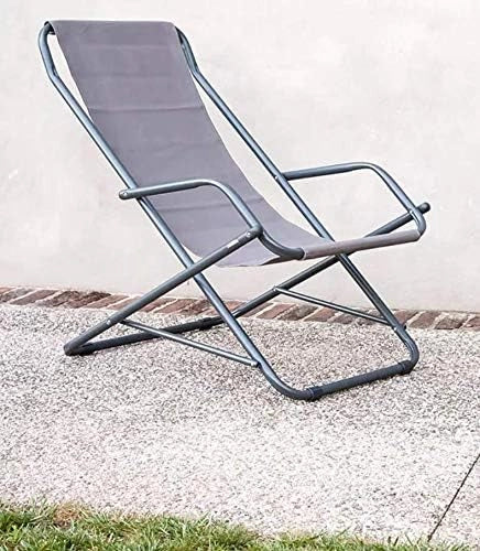 Sdraio da giardino basculante, poltrona dondolino da esterno, seduta in texitelene colore grigio Tomaino
