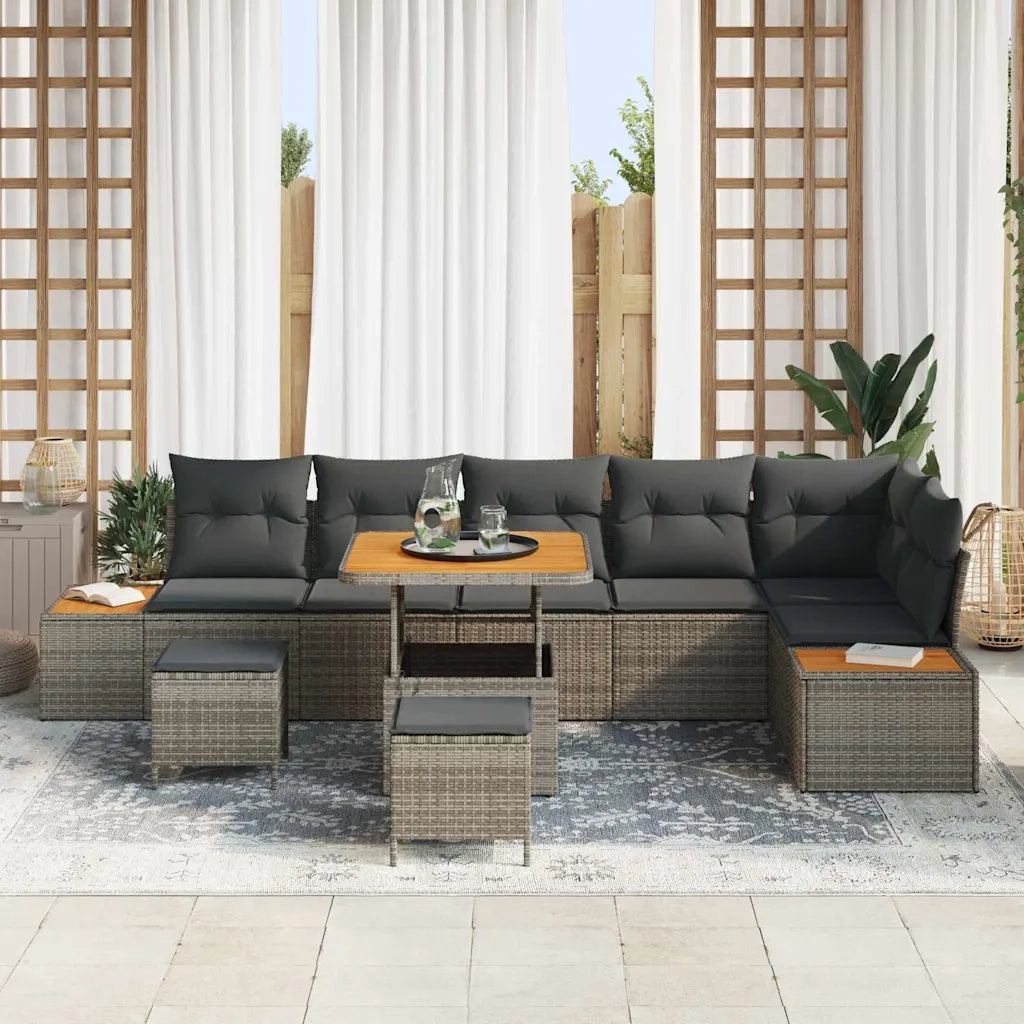 Set Divano da Giardino con cuscino 9 pcs Grigio Poly Rattan 3364883