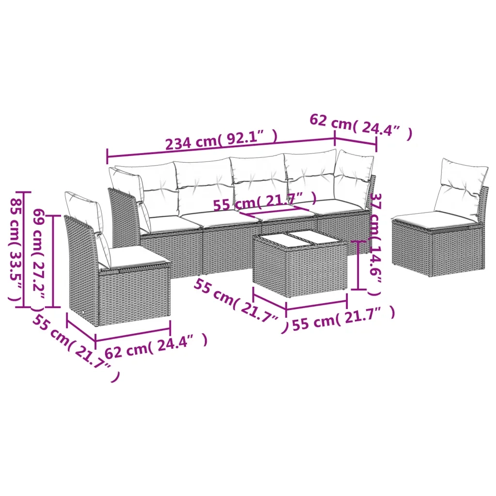 Set Divani da Giardino 7 pz con Cuscini Beige in Polyrattan 3217379