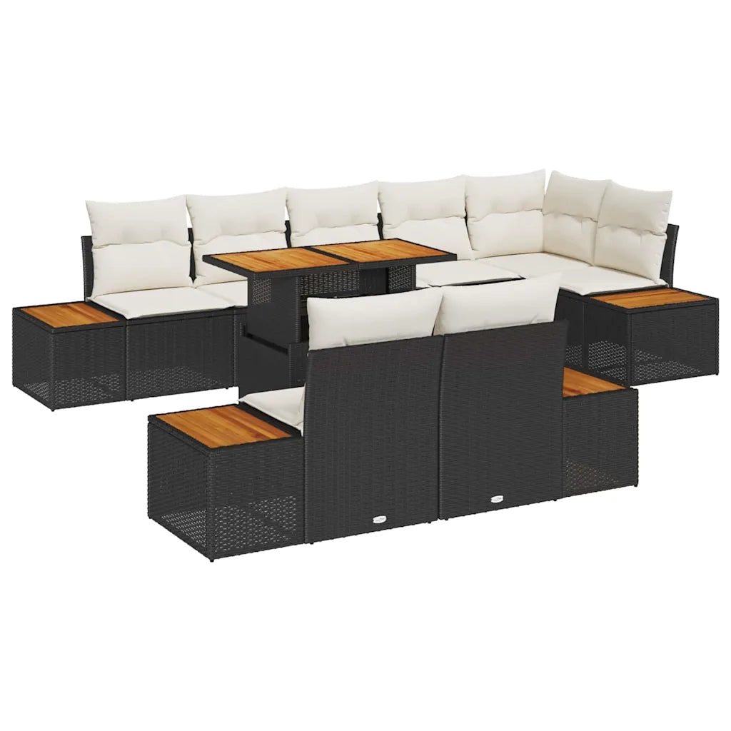 Set da Pranzo per Giardino con cuscino 9 pcs Nero e Beige