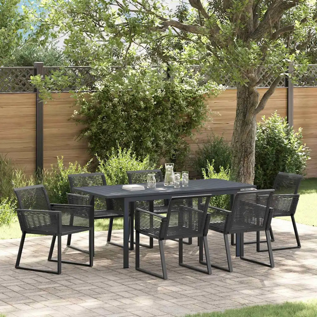 Set da Pranzo per Giardino 7 pcs Nero polyrattan 3378820