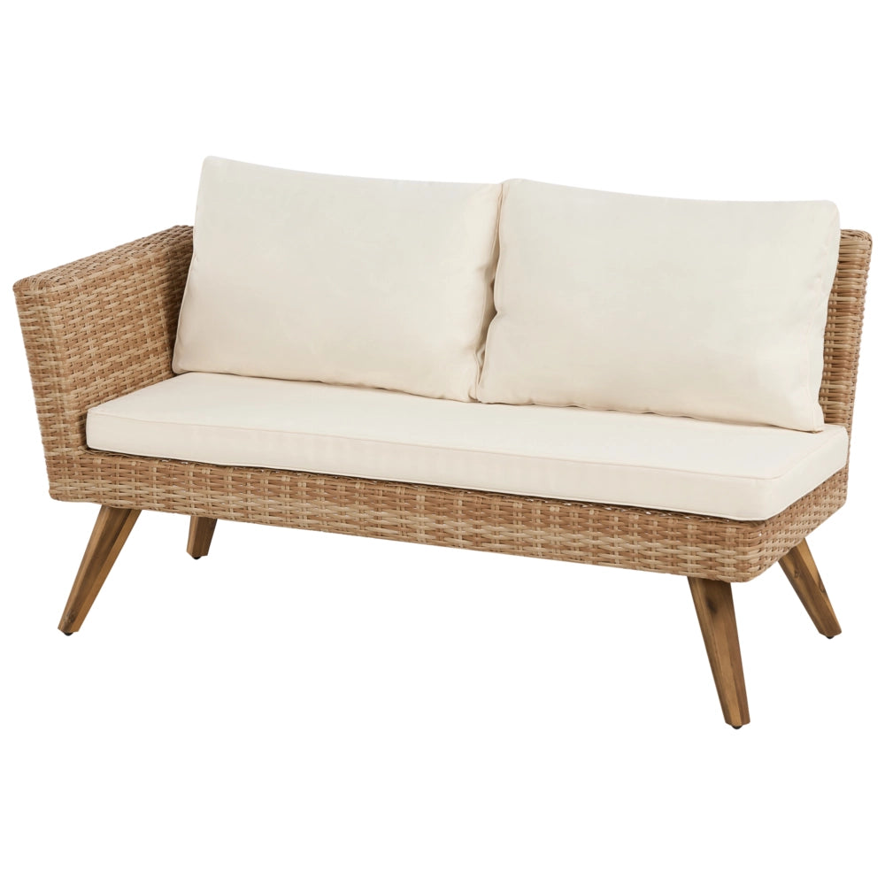 Set da Giardino in Rattan PE con Divano ad Angolo 6 Posti Tavolino e Cuscini Bianco Sporco Stile Country