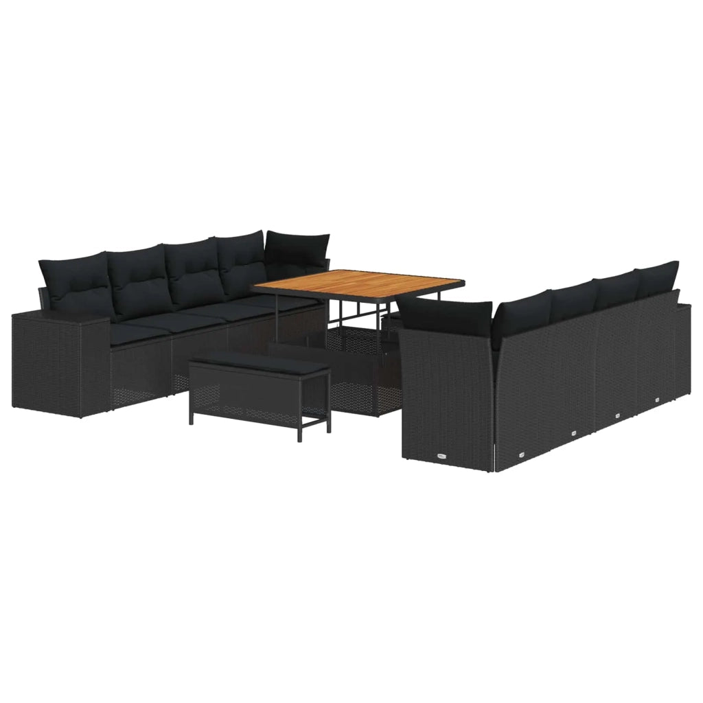 Set Divano da Giardino con cuscino 11 pcs Nero polyrattan