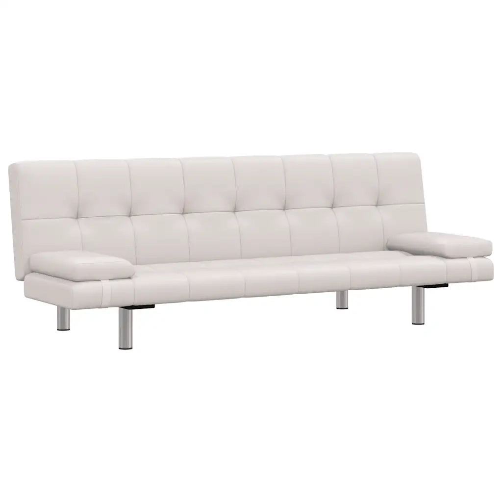 Divano Letto con 2 Cuscini-Sofa Letto-Daybed Similpelle Regolabile Bianco Crema