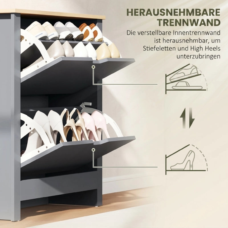 Scarpiera con 2 cassetti a ribalta fino a 12 paia di scarpe in pannello truciolare grigio scuro 72 × 26 × 80 cm