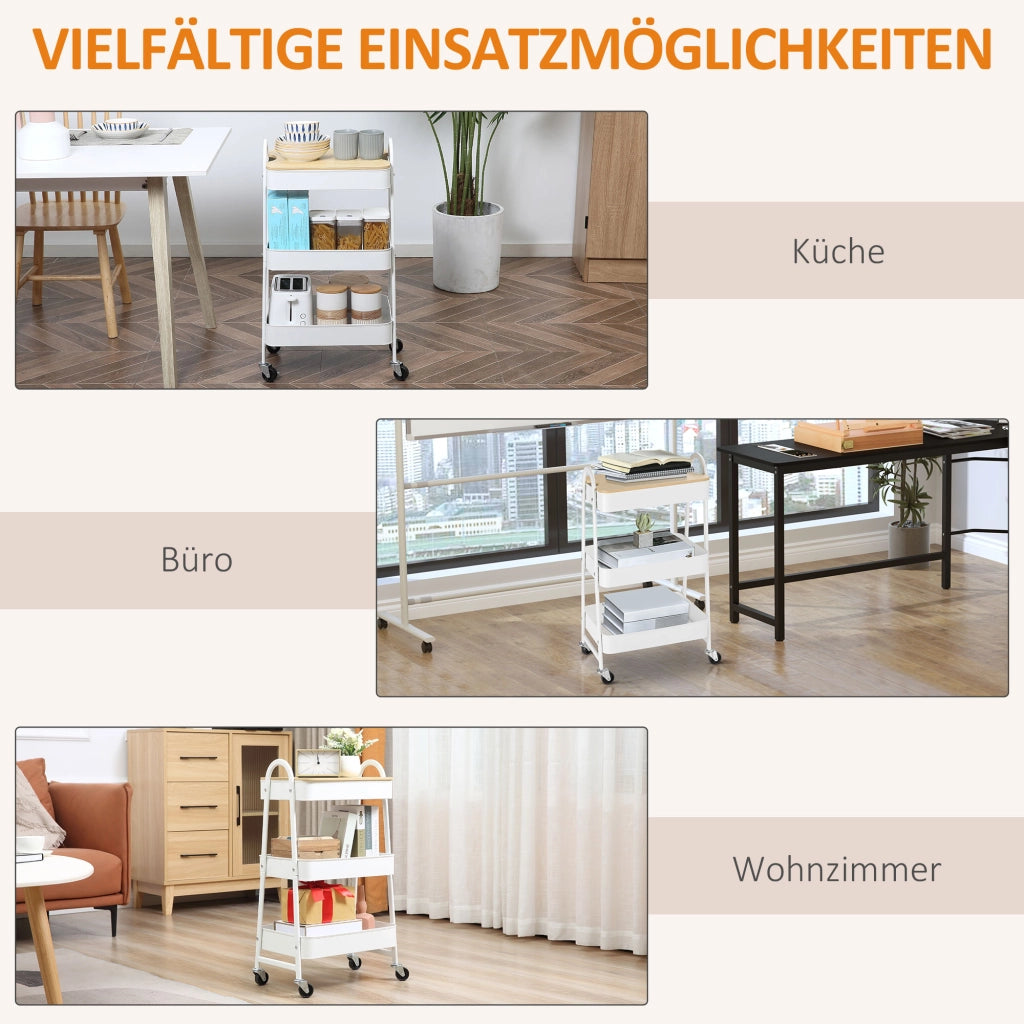 Carrello da cucina con ripiani e ruote ¨C Minimal ¨C Bianco