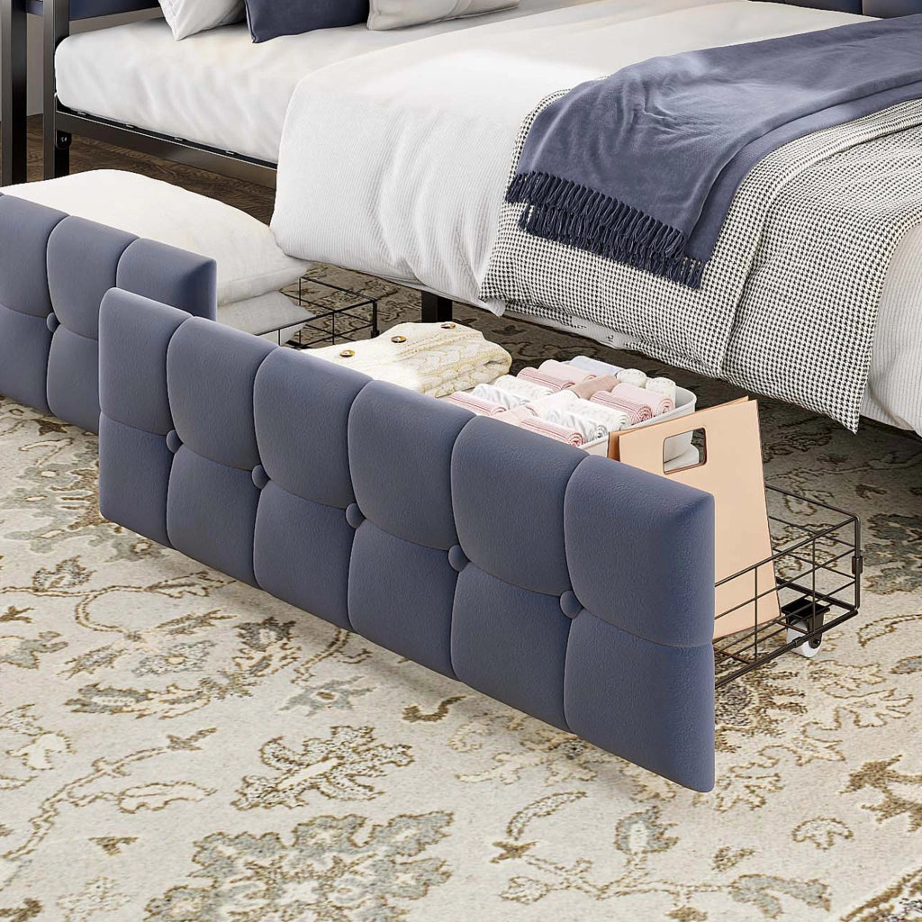 DIVANO LETTO 90x200 cm Imbottito Grigio con 2 cassetti, LED e USB