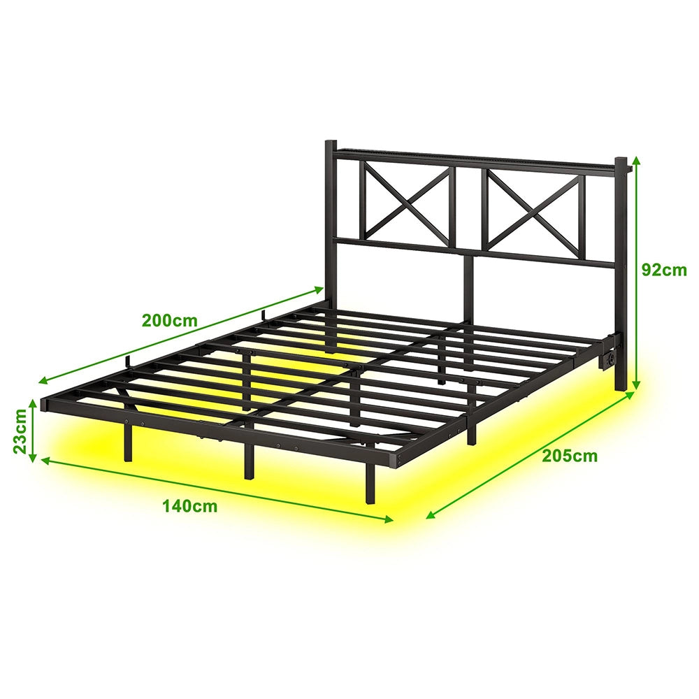 Letto doppio 140x200cm - Xylo - LED USB sospeso facile montaggio