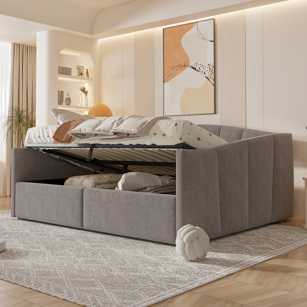 Divano letto doppio 140x200cm - Xylo - grigio, velluto pelle, classico
