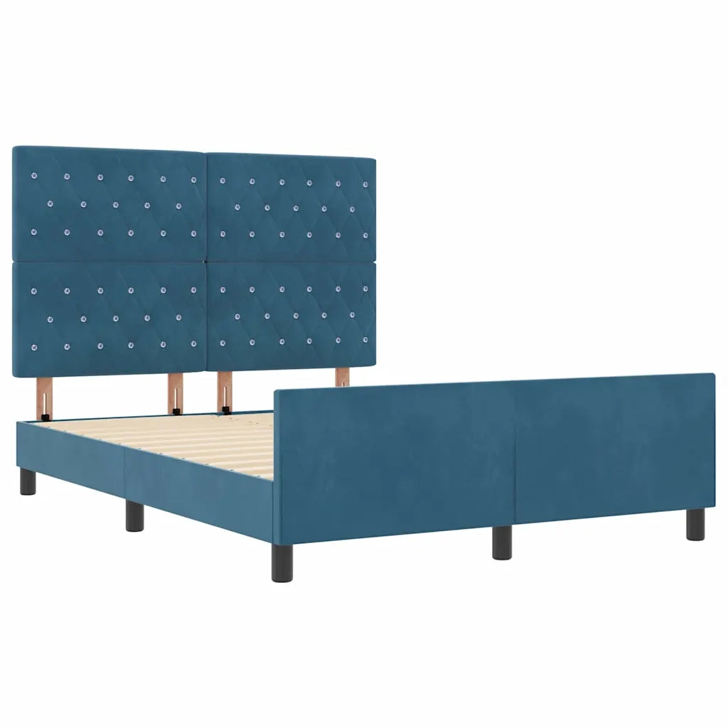 Letto a molle con testiera Blu Scuro 140 x 190 cm Velluto