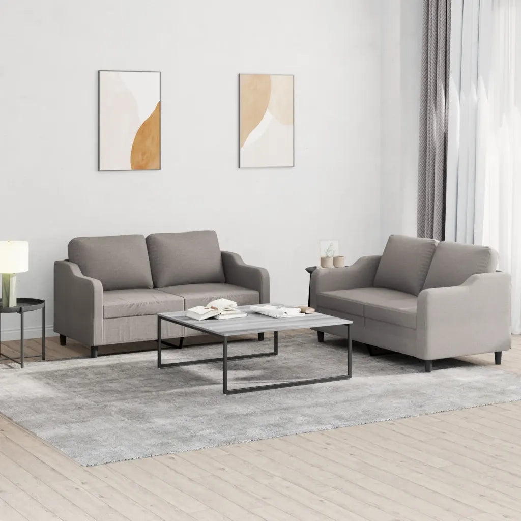 Set di Divani 2 pz con Cuscini Tortora in Tessuto 3201809