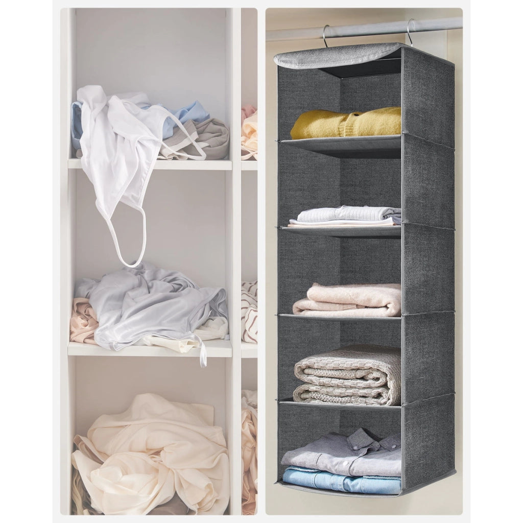 Organizer pensile grigio per armadio a 5 scomparti