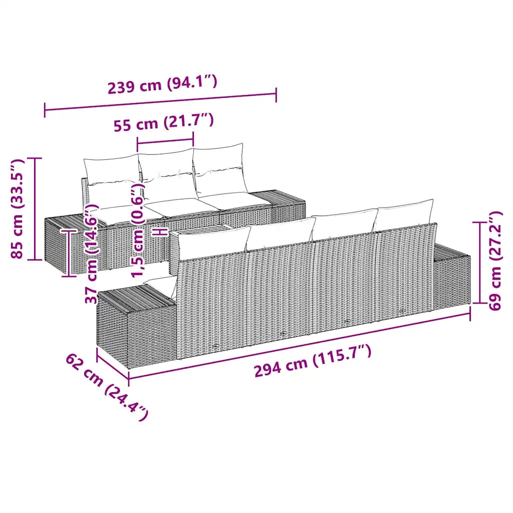 Set Divano da Giardino con cuscino 8 pcs Beige polyrattan 3347918
