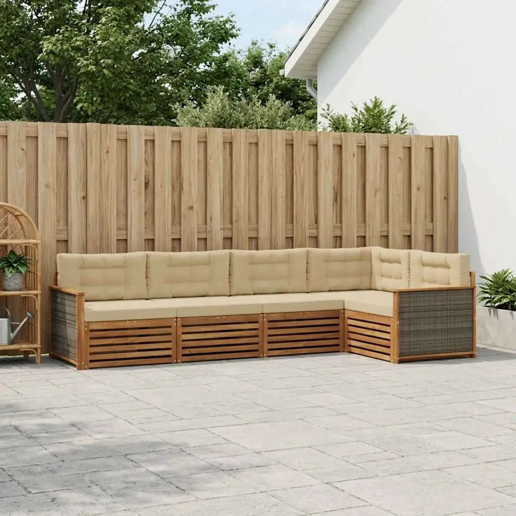 Set di divani da esterno con cuscino 5 pcs Naturale e Beige 3383351