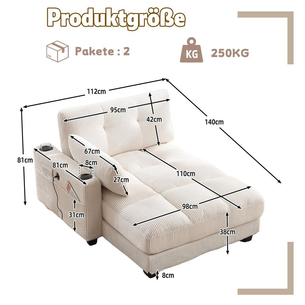 Poltrona palma - Xylo - cuscini rigati con portaoggetti beige