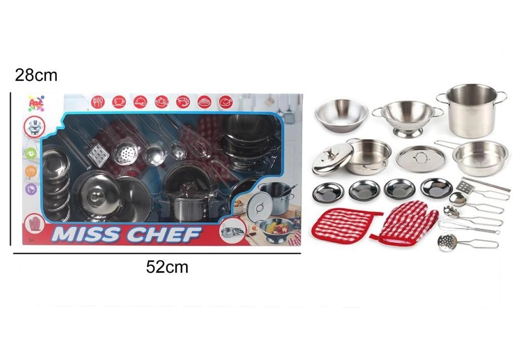 Set Batteria di Pentole Giocattolo Completa Miss Chef