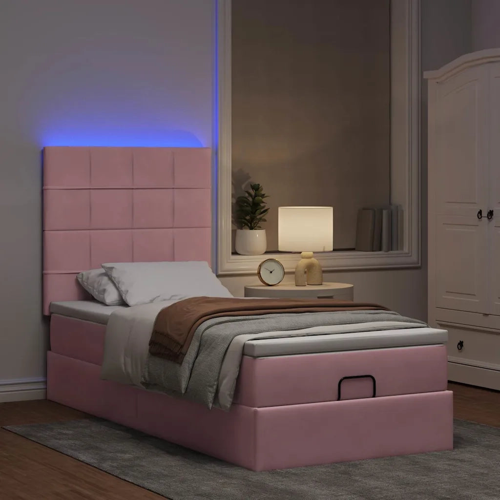 Struttura Letto Pouf con Materassi Rosa 80x200 cm Velluto 3314287