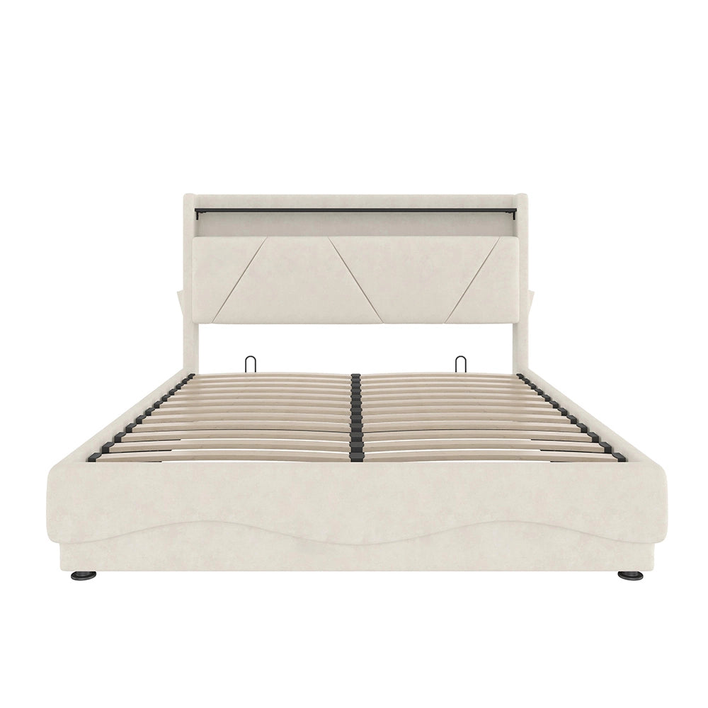 Letto 140x200cm imbottito - Xylo - LED USB tasche laterali idraulico