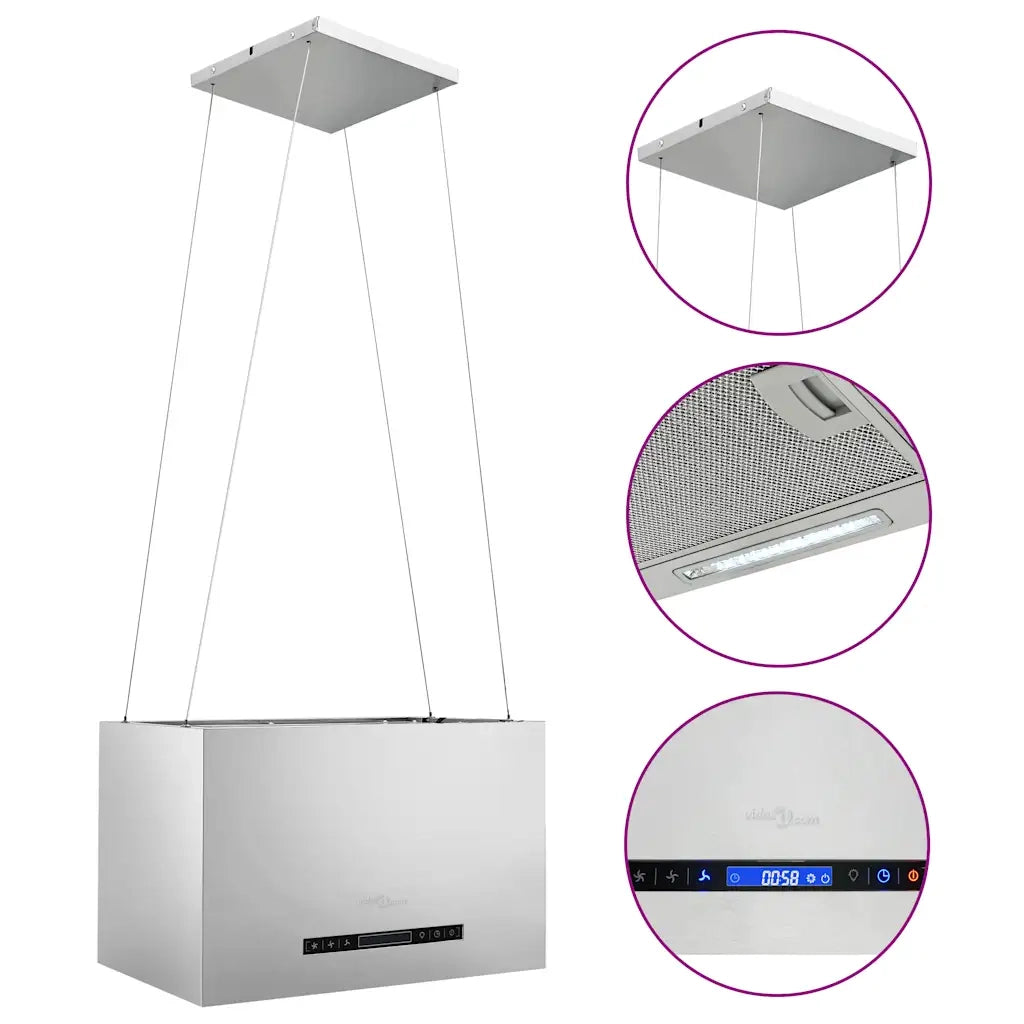 Cappa da Cucina ad Isola Sospesa LCD con Sensore-Cappa a Isola 55 cm Acciaio