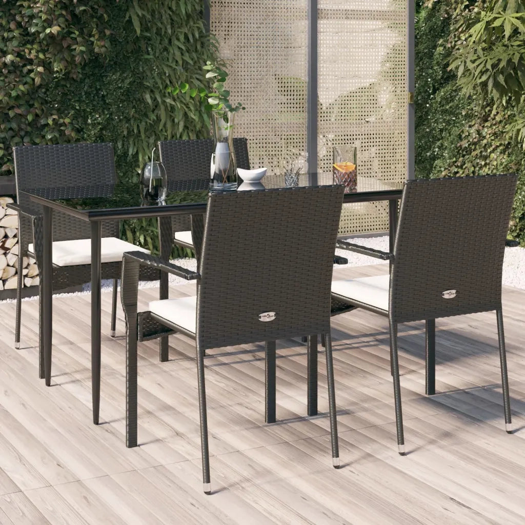 Set da Pranzo da Giardino 5 pz Nero con Cuscini in Polyrattan 3185121