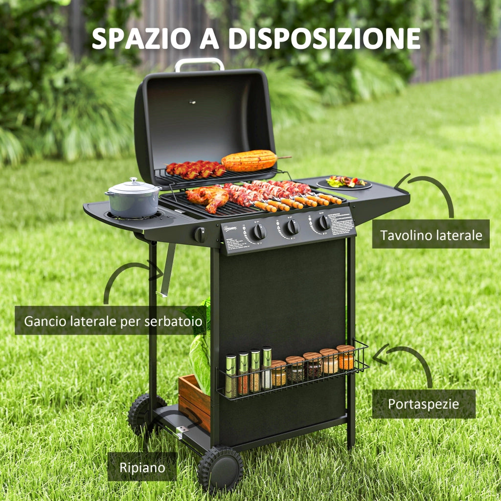 Barbecue a Gas 4 Bruciatori con Coperchio e Termometro ¨C zephmum ¨C Nero 108x54x97 cm
