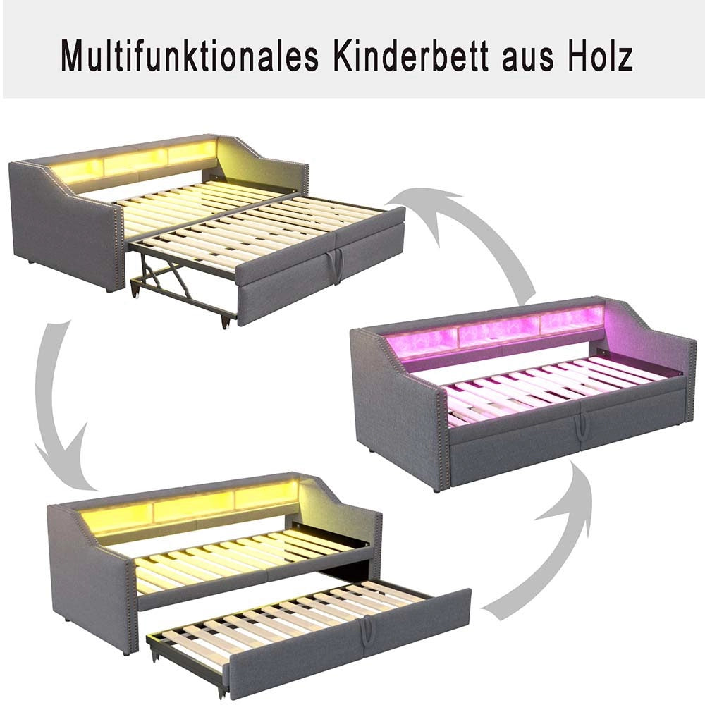 Divano letto - Xylo - 90x200 cm LED USB contenitore grigio scuro