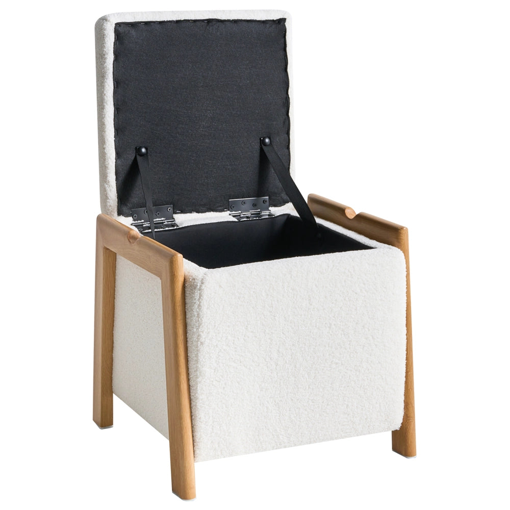 Set divano e pouf Bouclé bianco imbottito Gambe in ferro Funzione letto Contenitore aggiuntivo Stile moderno