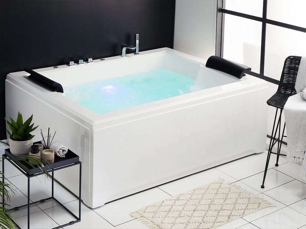 Vasca Idromassaggio Dritta Bianca Sanitaria Acrilico Singola 183 x 142 cm Spazio per 2 Rettangolare Stile Moderno
